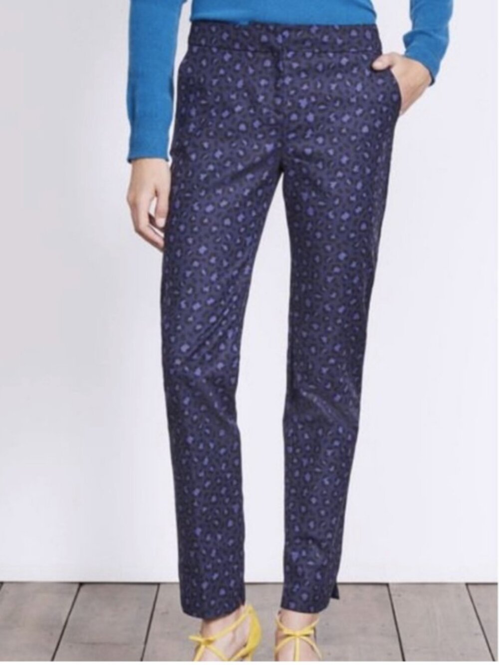 BODEN Women's EUC Richmond Trouser Pants "Blue Cheetah Print" | Size 8 Long